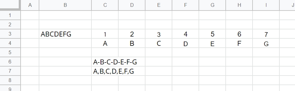 1つのセルに入力された文字を1文字ずつ分割